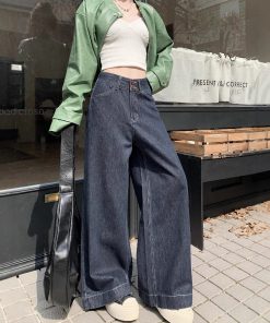 Real photos of summer loose and casual wide-leg pants for women with high waist small jeans trendy