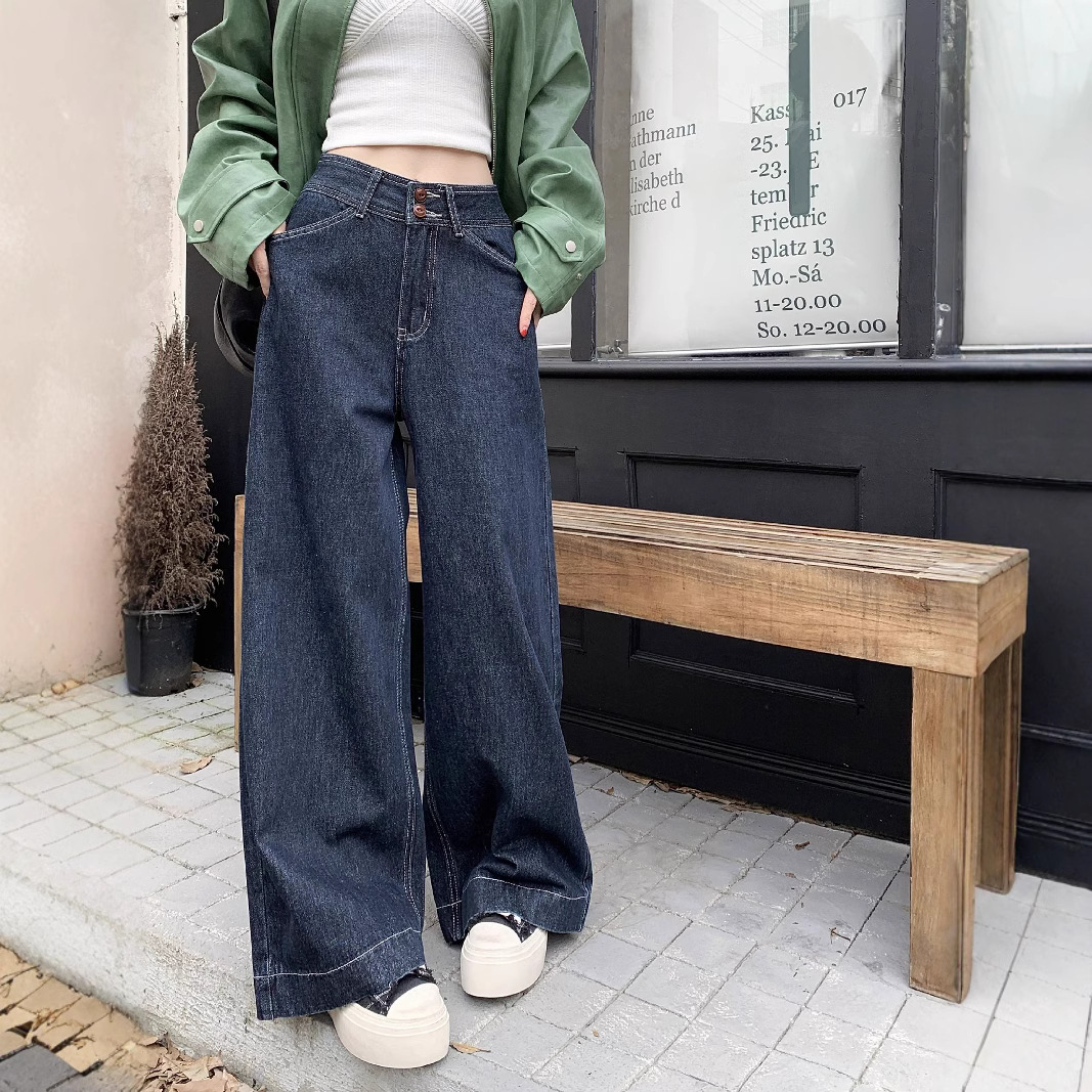Real photos of summer loose and casual wide-leg pants for women with high waist small jeans trendy - Image 2