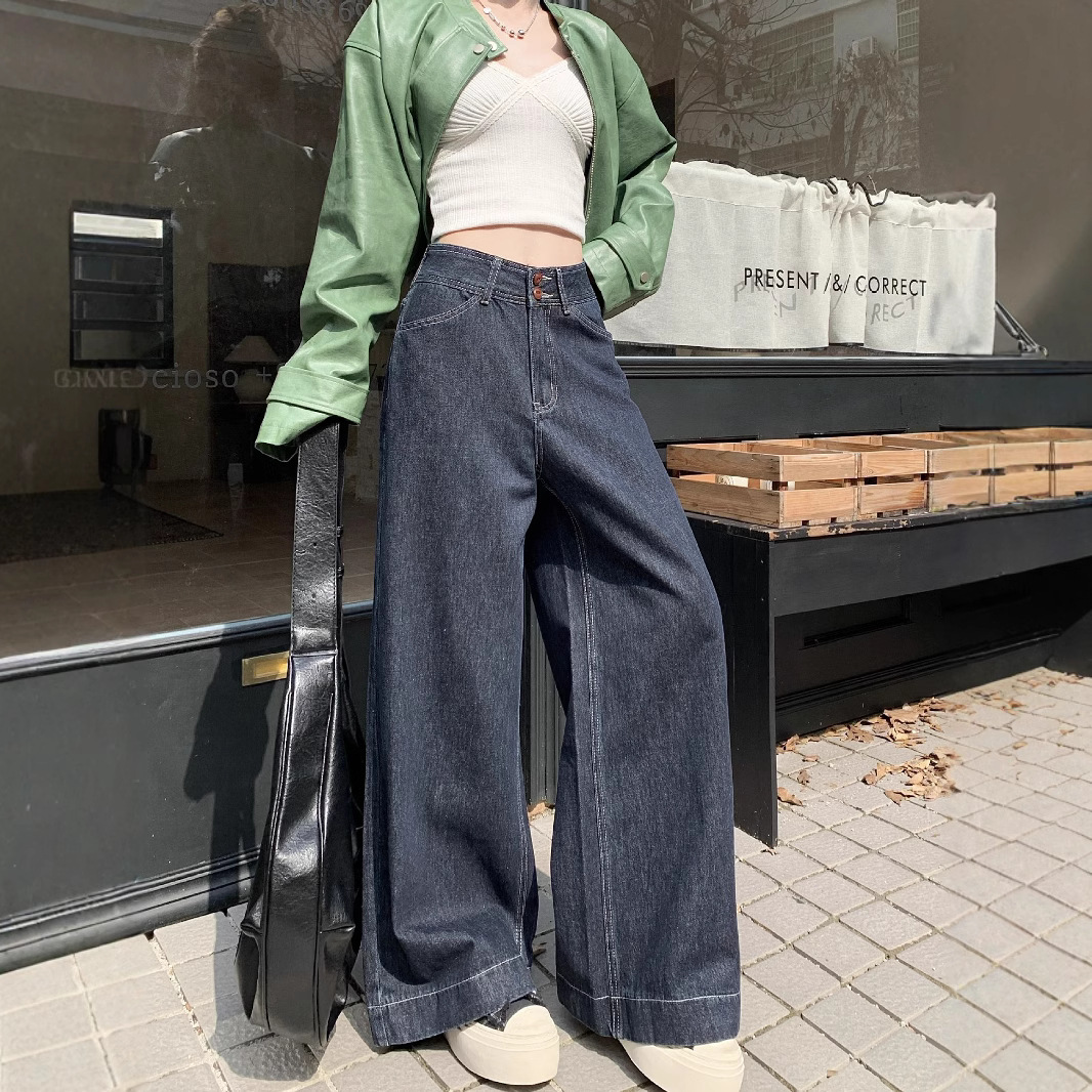 Real photos of summer loose and casual wide-leg pants for women with high waist small jeans trendy - Image 5