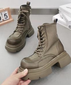 Martin boots for women in autumn and winter doll toe sponge cake bottom small short boots tied work boots motorcycle boots