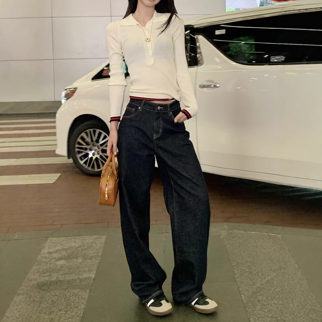 Real shot of denim blue jeans for women in spring high waist retro versatile casual pants trousers - Image 2