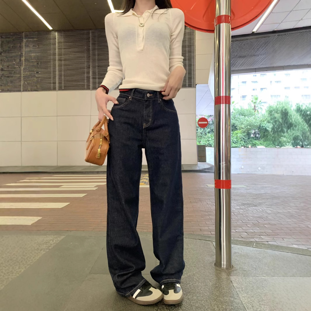 Real shot of denim blue jeans for women in spring high waist retro versatile casual pants trousers - Image 3