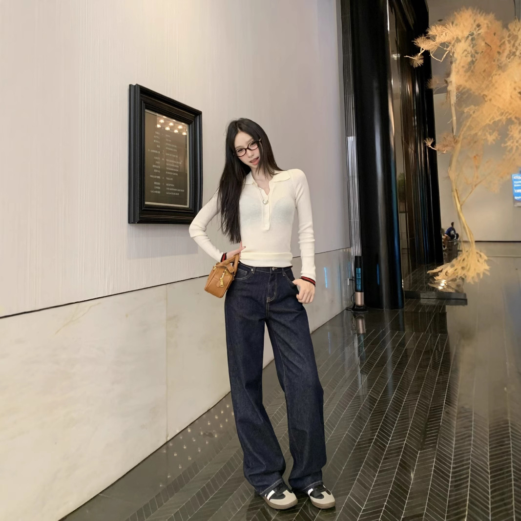 Real shot of denim blue jeans for women in spring high waist retro versatile casual pants trousers - Image 4