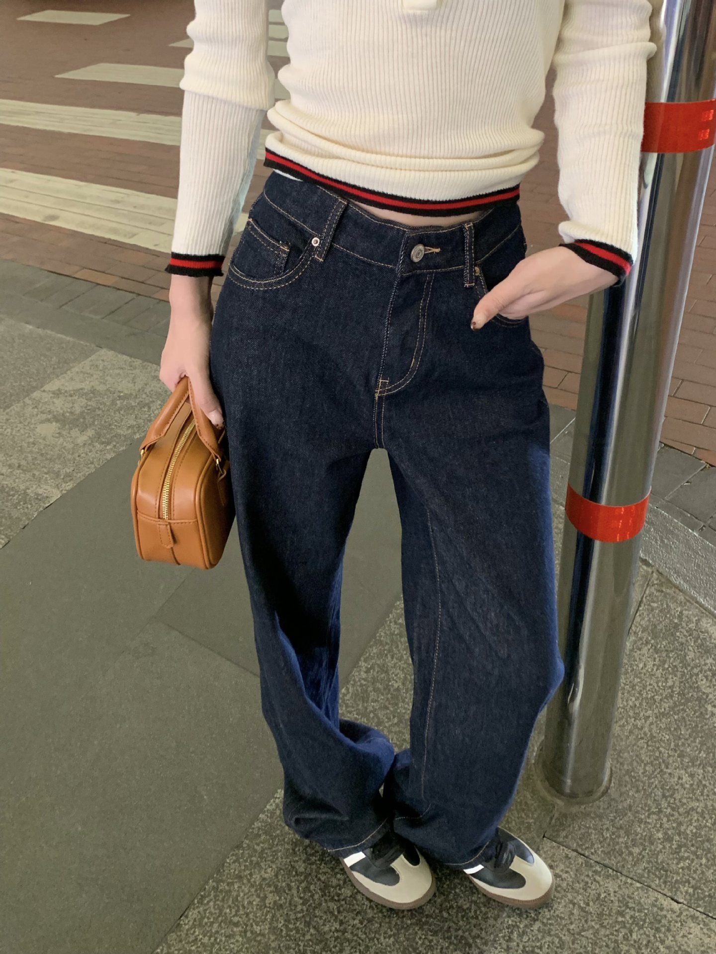 Real shot of denim blue jeans for women in spring high waist retro versatile casual pants trousers - Image 6