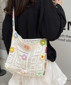 Casual hollow bag knitted beach bag women's yarn large capacity knitted trunk one shoulder spring and summer