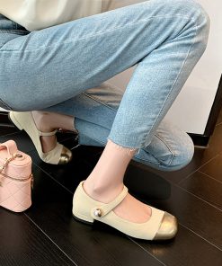 New Year's little fragrant style color-blocking Mary Zhen shoes for women's spring simple single shoes light mouth round toe flat shoes cute