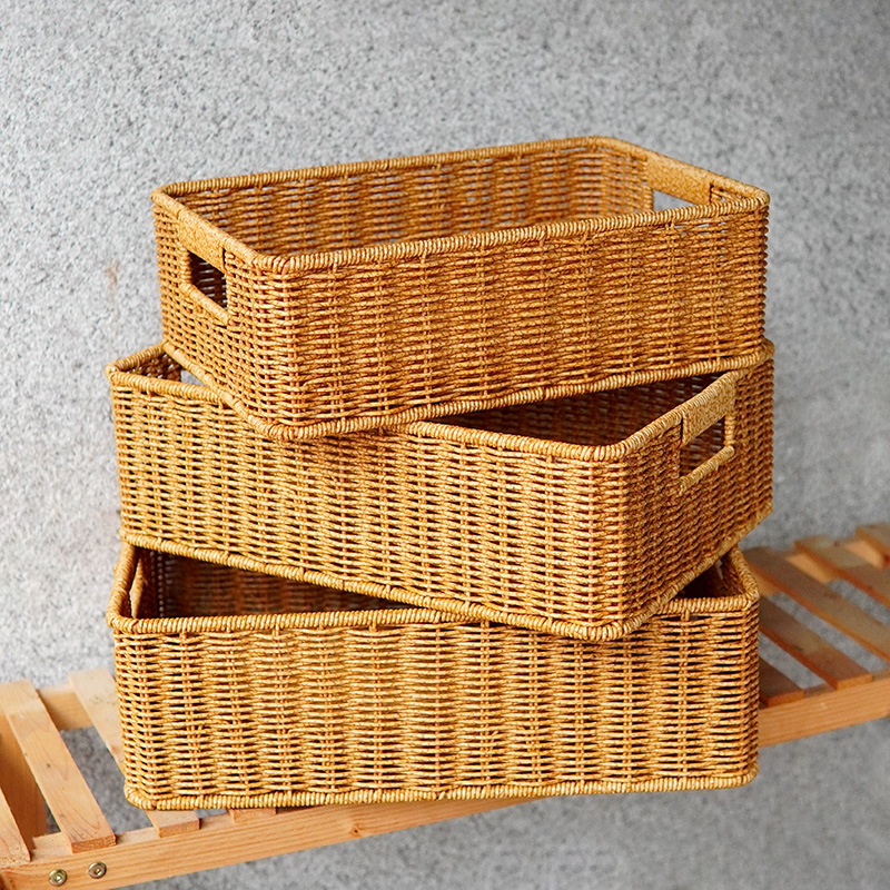 Imitation rattan tea table storage basket living room TV cabinet drawer storage basket desktop snack cosmetic storage basket - Image 13