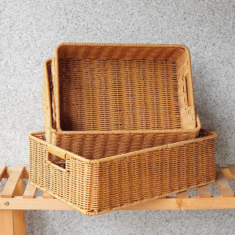 Imitation rattan tea table storage basket living room TV cabinet drawer storage basket desktop snack cosmetic storage basket - Image 2