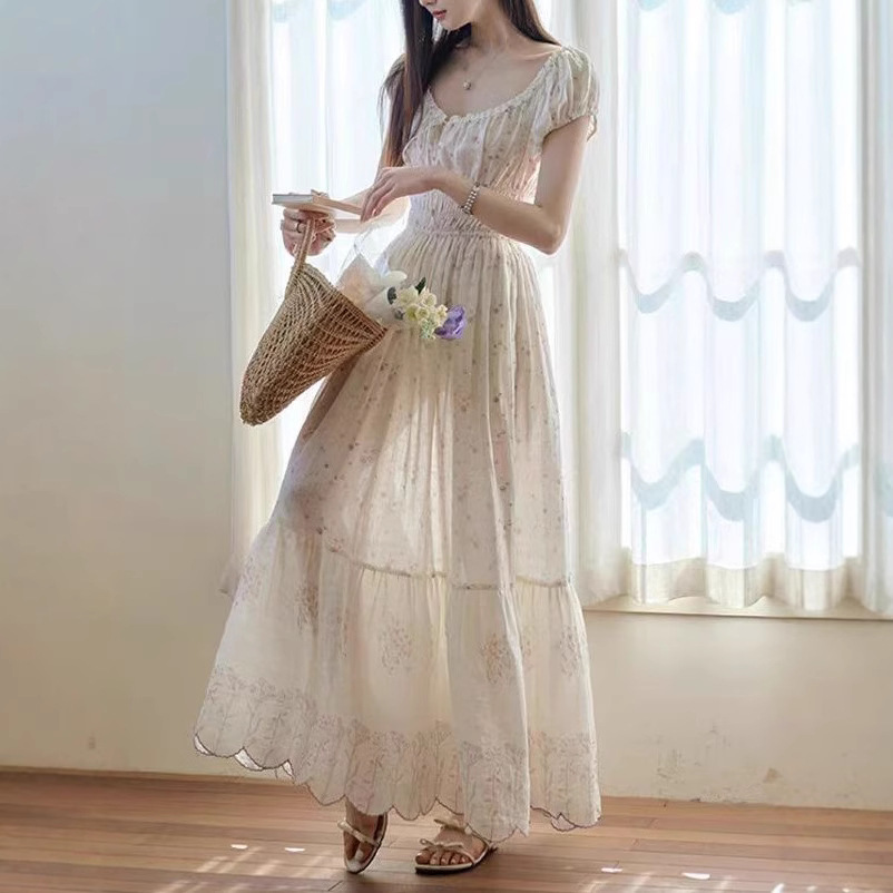 And can wake up the spring and island vacation three-dimensional floral embroidery long skirt French floral dress - Image 3