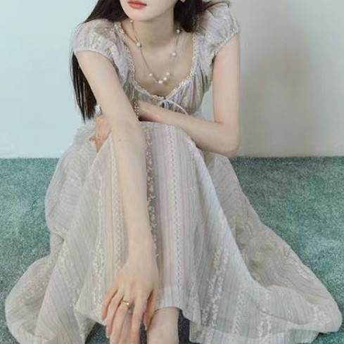 And can wake up the spring and island vacation three-dimensional floral embroidery long skirt French floral dress - Image 5