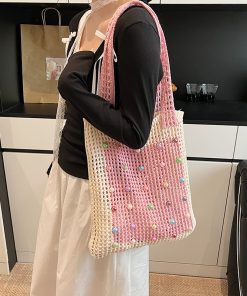 Handbag for women knitted yarn bucket bag version versatile hand-carrying casual tote bag lunch bag