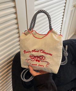 French niche versatile college style one-shoulder hand bucket bag for women trendy fashion one-shoulder crossbody bag for women