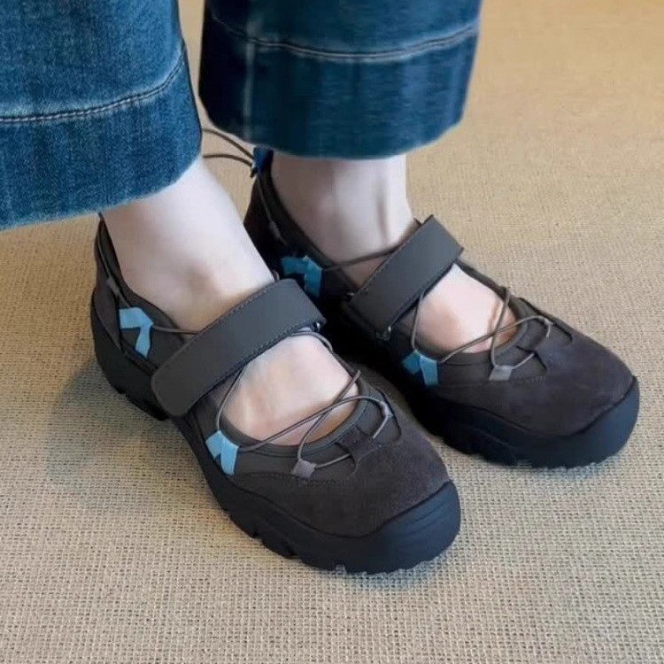 Niche retro thick sole shallow mouth Velcro Mary Jane shoes for women sports casual temperament simple single shoes - Image 4