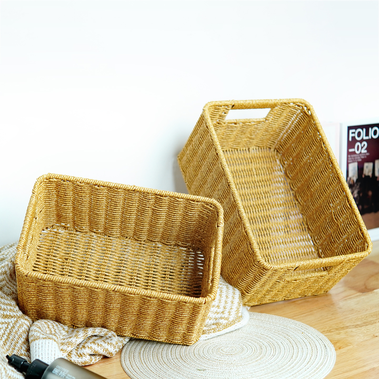 Imitation rattan storage basket living room drawer storage basket desktop toys snack storage basket storage basket storage basket storage basket - Image 2