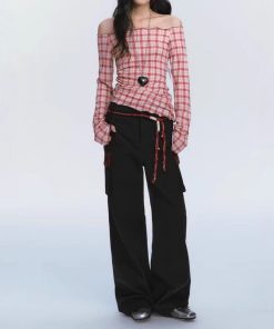 Golden Snake New Early Spring One-Linged Hot Girl Long Sleeve Red Checkered Small Shirt Women