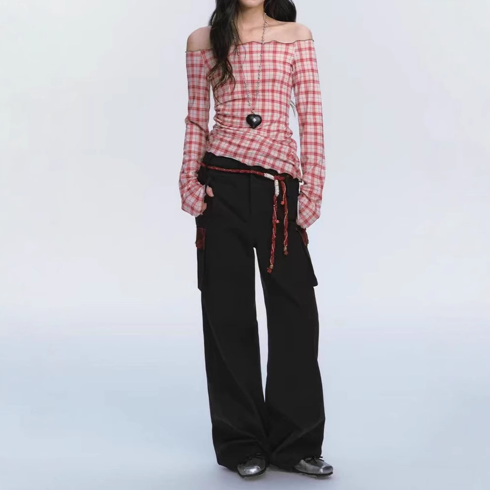 Golden Snake New Early Spring One-Linged Hot Girl Long Sleeve Red Checkered Small Shirt Women - Image 5