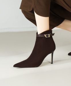 women's autumn and winter temperament simple Martin boots thin heels slim nude boots without tiring high heels