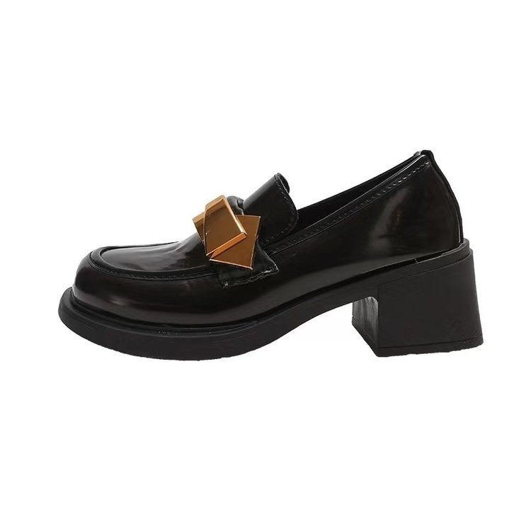 French leather shoes for women retro British style black shoes for spring shallow mouth thick high heels - Image 5