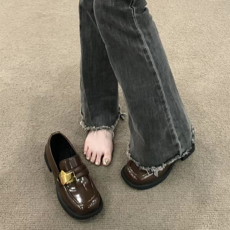 French leather shoes for women retro British style black shoes for spring shallow mouth thick high heels - Image 9