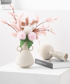 Simple plain color, double-eared flask ceramic vase, home light luxury soft decoration interior decoration ornaments