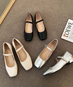 Retro square toe shallow mouth single shoes for women's spring and autumn gentle fairy style thick heels Mary Zhen shoes