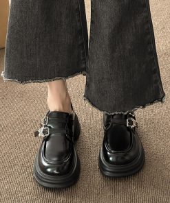 Japanese leather shoes for women in summer British style retro black thick soles casual and versatile