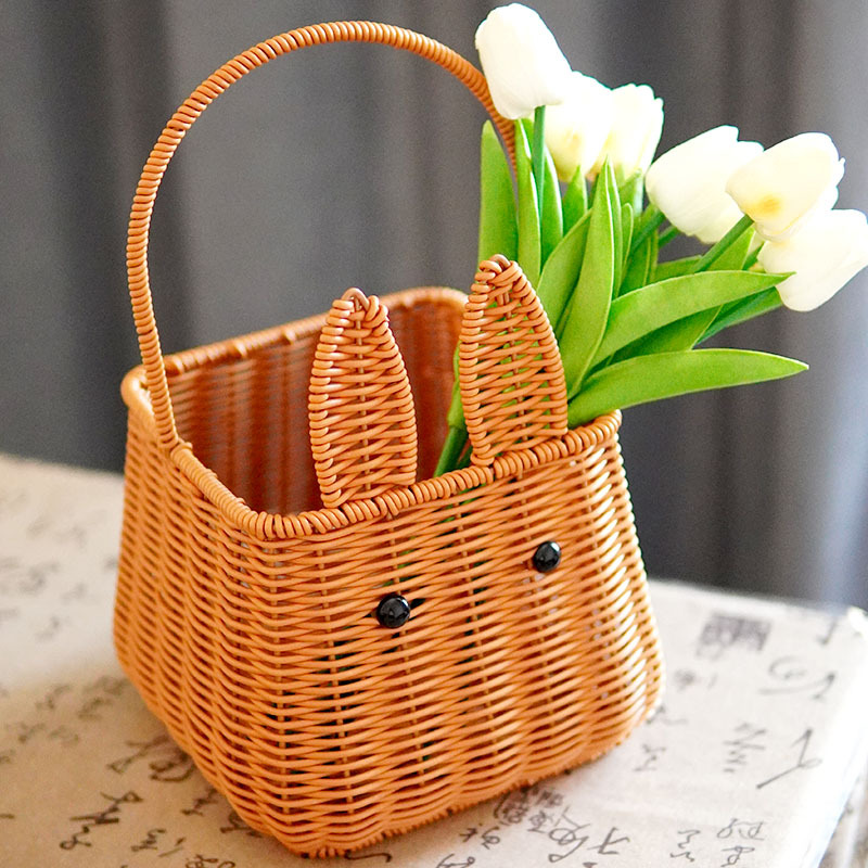 Imitation rattan rabbit handbasket living room fruit basket cute storage basket souvenir fireworks basket picking basket photo props - Image 6
