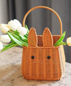 Imitation rattan rabbit handbasket living room fruit basket cute storage basket souvenir fireworks basket picking basket photo props
