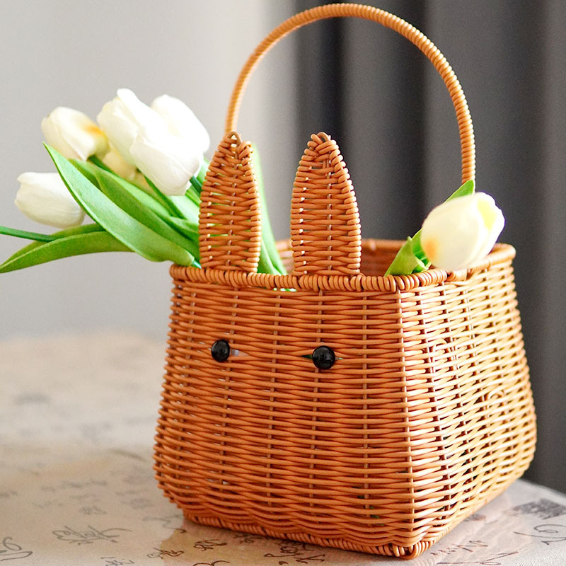 Imitation rattan rabbit handbasket living room fruit basket cute storage basket souvenir fireworks basket picking basket photo props - Image 2