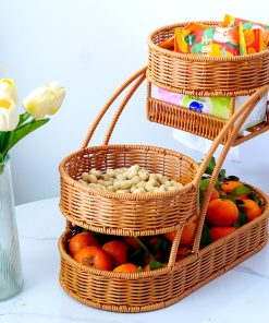 Imitation rattan multi-layer fruit basket living room coffee table dried fruit snack candy plating multi-function storage display stand