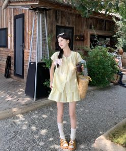 Real shot~ Sweet Korean style loose lace-up short sleeve shirt wide-leg shorts small fashion suit