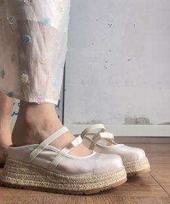 Small black line retro polka dot mesh thick-soled sandals for women spring and summer bow wedge sponge cake shoes knitted single shoes for women