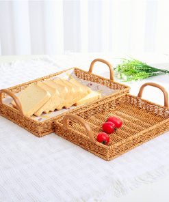 Japanese woven tea cup storage tray basket rattan living room fruit basket bread basket kitchen tableware kitchen utensils
