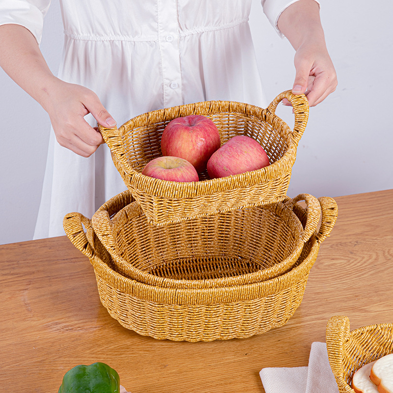Imitation rattan woven Japanese fruit basket desktop snack storage basket living room coffee table desktop storage basket hand-woven basket - Image 9