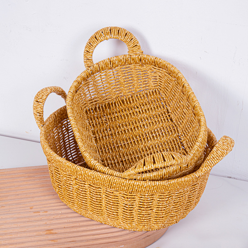 Imitation rattan woven Japanese fruit basket desktop snack storage basket living room coffee table desktop storage basket hand-woven basket - Image 2