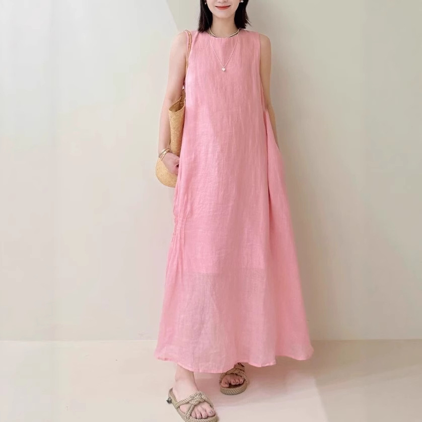 Homemade peach blossom skirt Summer temperament hides flesh and whites high-quality Korean numb loose dress - Image 3