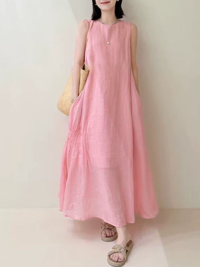Homemade peach blossom skirt Summer temperament hides flesh and whites high-quality Korean numb loose dress - Image 8