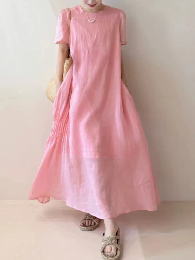 Homemade peach blossom skirt Summer temperament hides flesh and whites high-quality Korean numb loose dress - Image 9