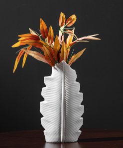Ceramic pure white banana leaf vase home living room high-end soft decoration products