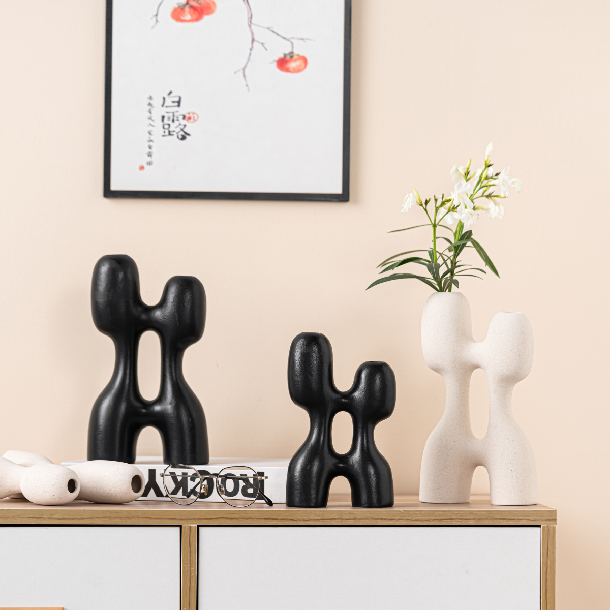 Damon abstract irregular black and white wasabi style ceramic ornaments modern simple design high-end decoration soft decoration - Image 2