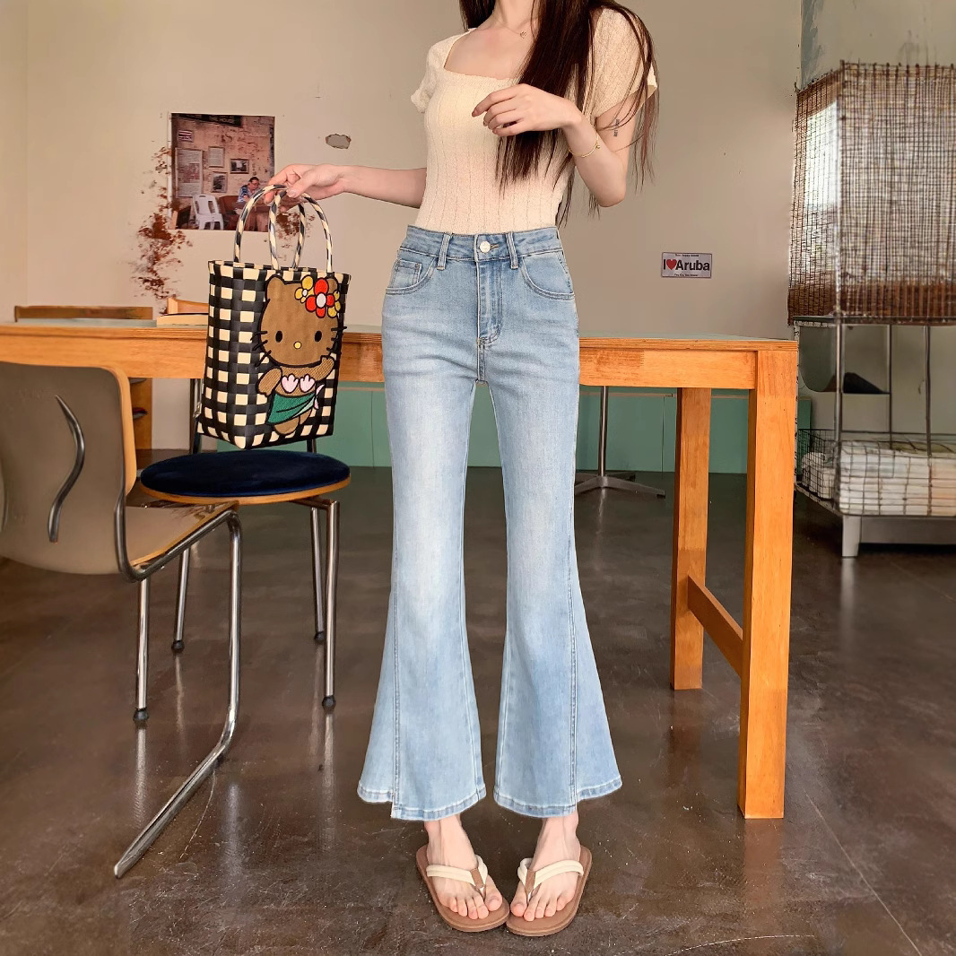 Real shot of summer high-waisted slim elastic jeans retro temperament slim slim jeans women