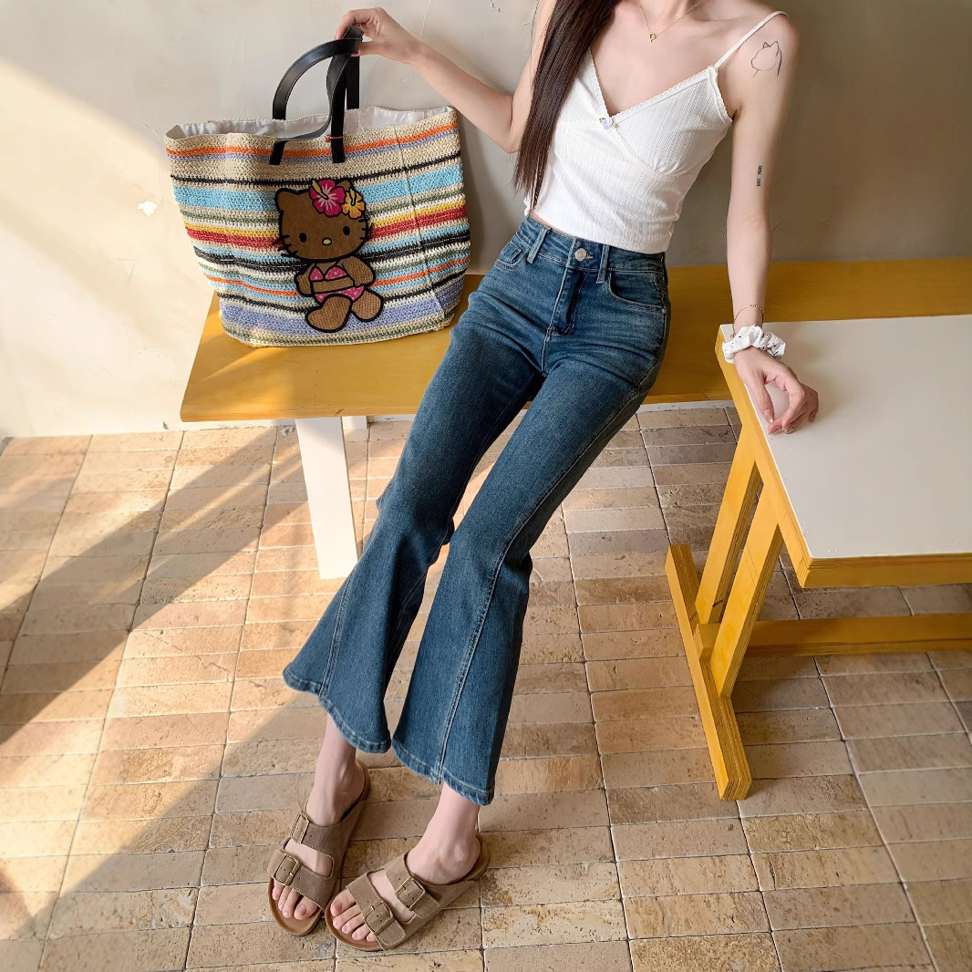 Real shot of summer high-waisted slim elastic jeans retro temperament slim slim jeans women - Image 3