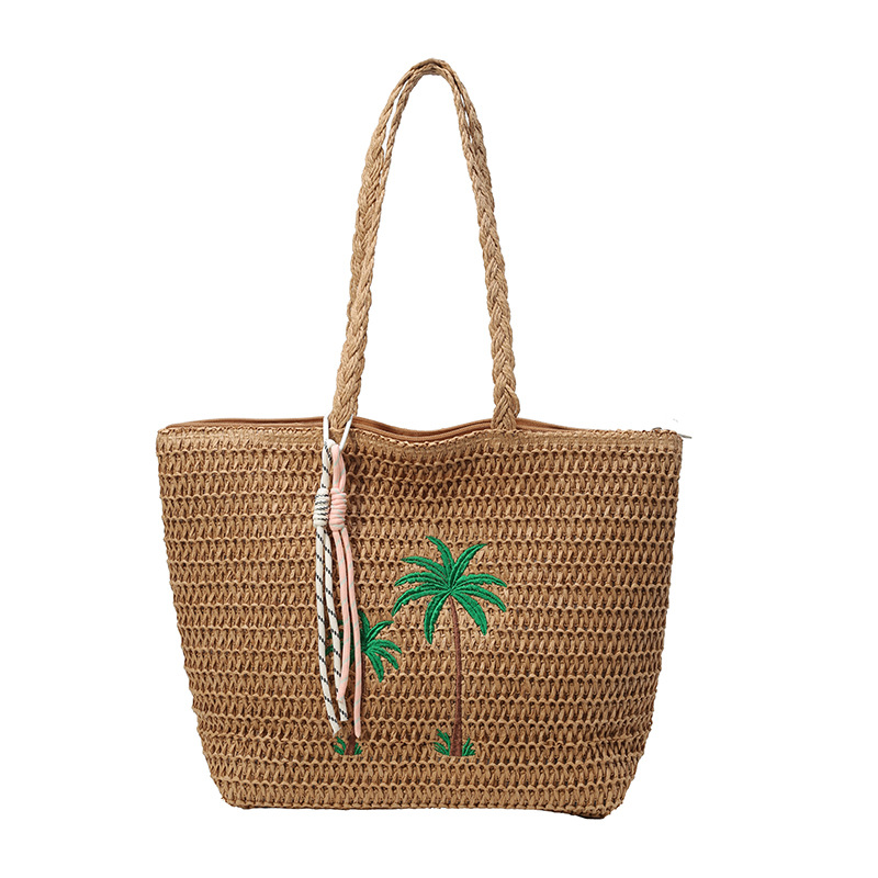 Japanese hand-woven bags, seaside vacation shoulder bags, large capacity tote bags, beach straw woven bags - Image 5