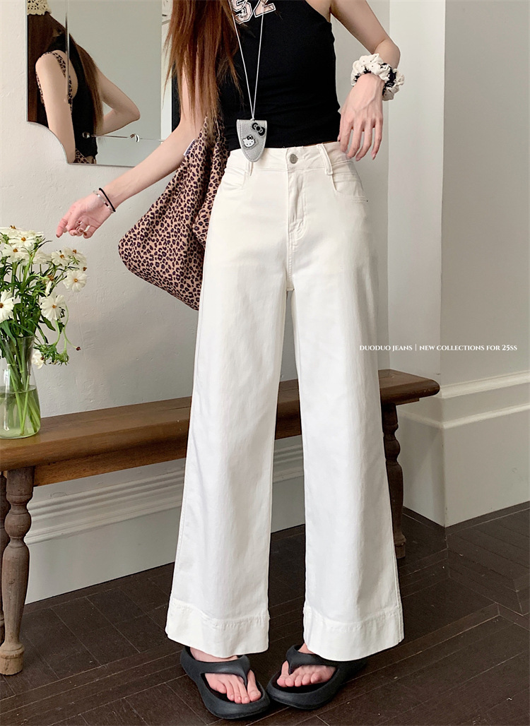 Real shot of blue elastic jeans for women in summer, high waist loose and slim, versatile cropped pants - Image 7