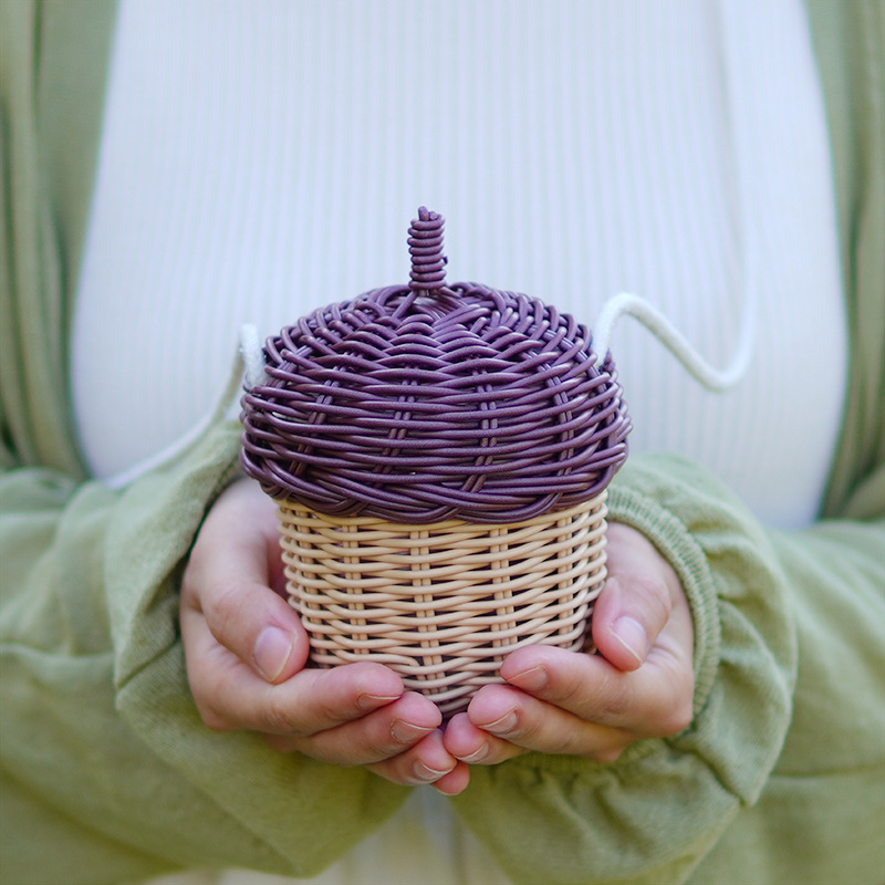 Children's bag pine cone bag photo props Chinese style handmade rattan bag girl cute crossbody bag makeup storage bag - Image 2