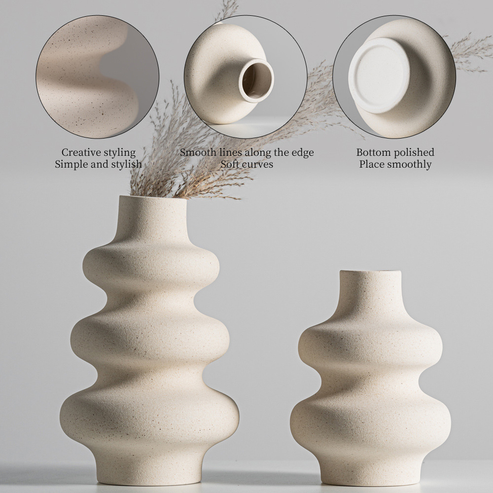 Daimon special-shaped circle ceramic vase cute simple modern matte flower matte homestay ornaments high-end - Image 15