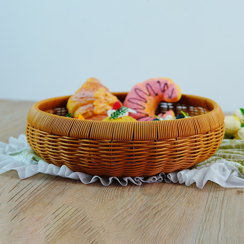 Imitation rattan bun steamed bun basket dessert basket living room tea table snack fruit basket round dustpan storage basket egg basket - Image 2