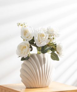 Scallop ceramic vase high-end bookshelf frosted texture art flower arrangement soft decoration home decoration