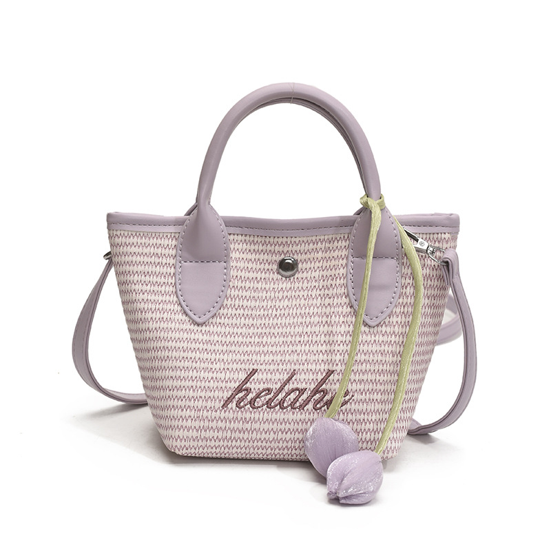 Fresh embroidered straw woven vegetable basket casual woven one-shoulder crossbody bag pastoral style parent-child hand-carrying beach bag - Image 13