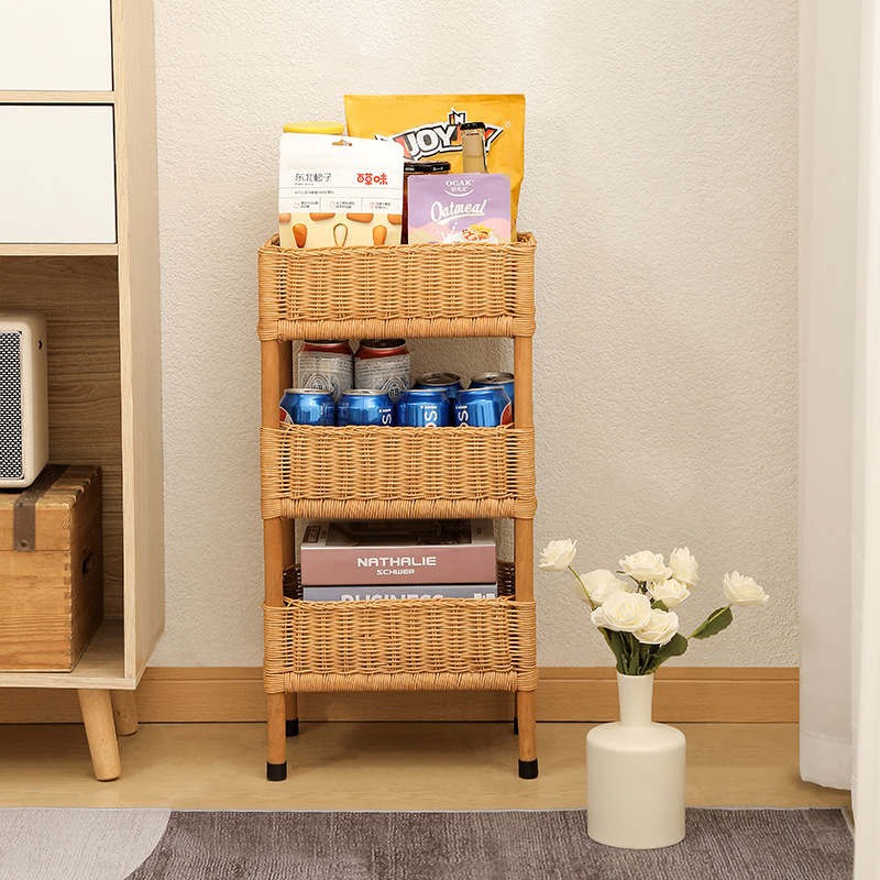 Rural style floor-standing rattan storage rack B&B Decoration debris storage rack Hand-woven solid wood multi-layer storage basket - Image 12
